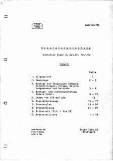 Zeiss Ikon Contaflex Super manual. Camera Instructions.